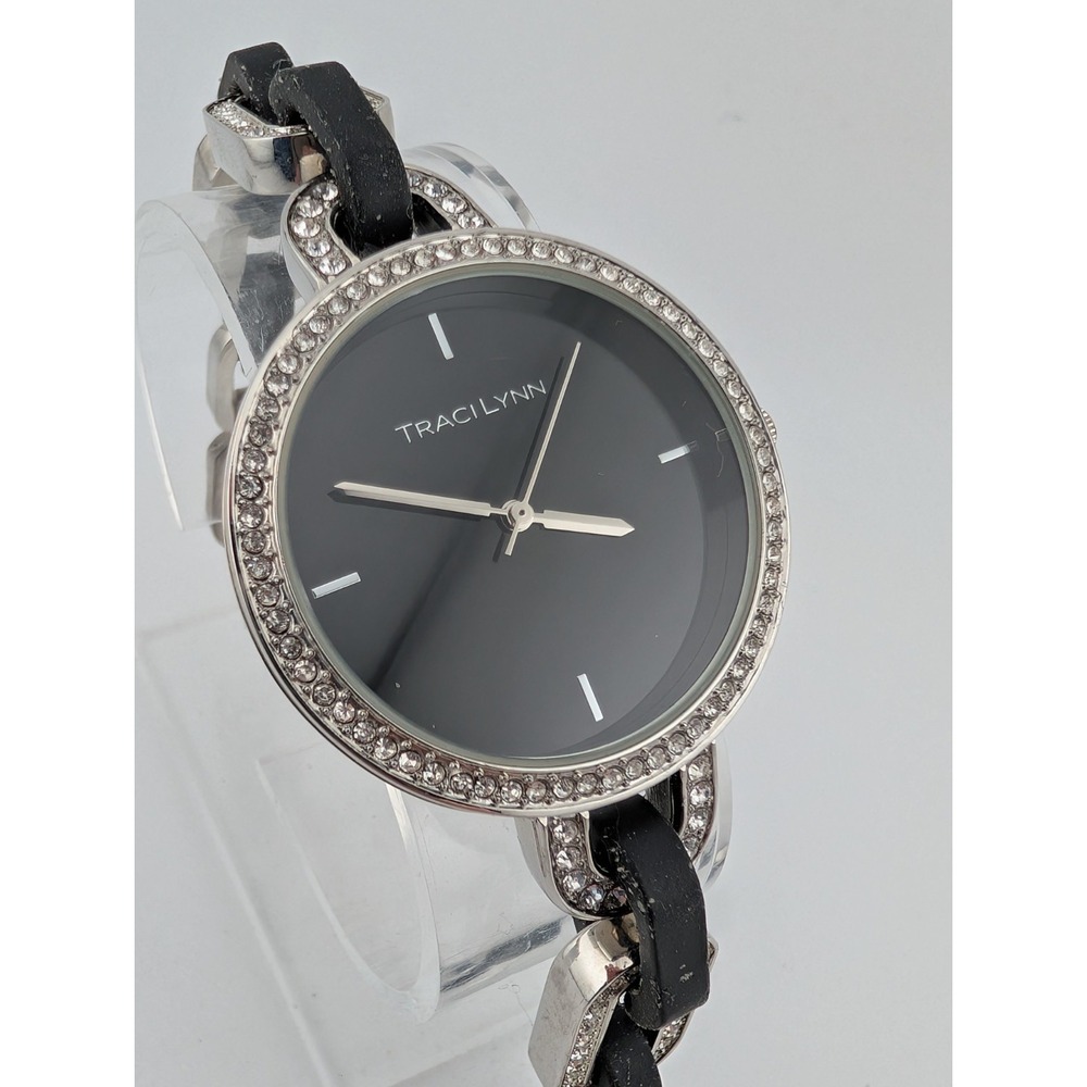 Traci Lynn Watch Women 37mm Crystal‎ Silver Tone Bracelet 8.25" Band New Battery